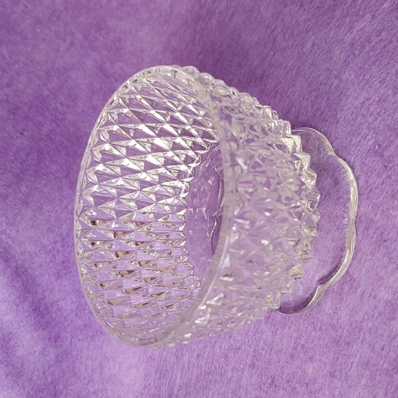 Vintage India Glass Diamond Point Clear Glass Sherbert Bowl w/ Scalloped Foot - Picture 2 of 5